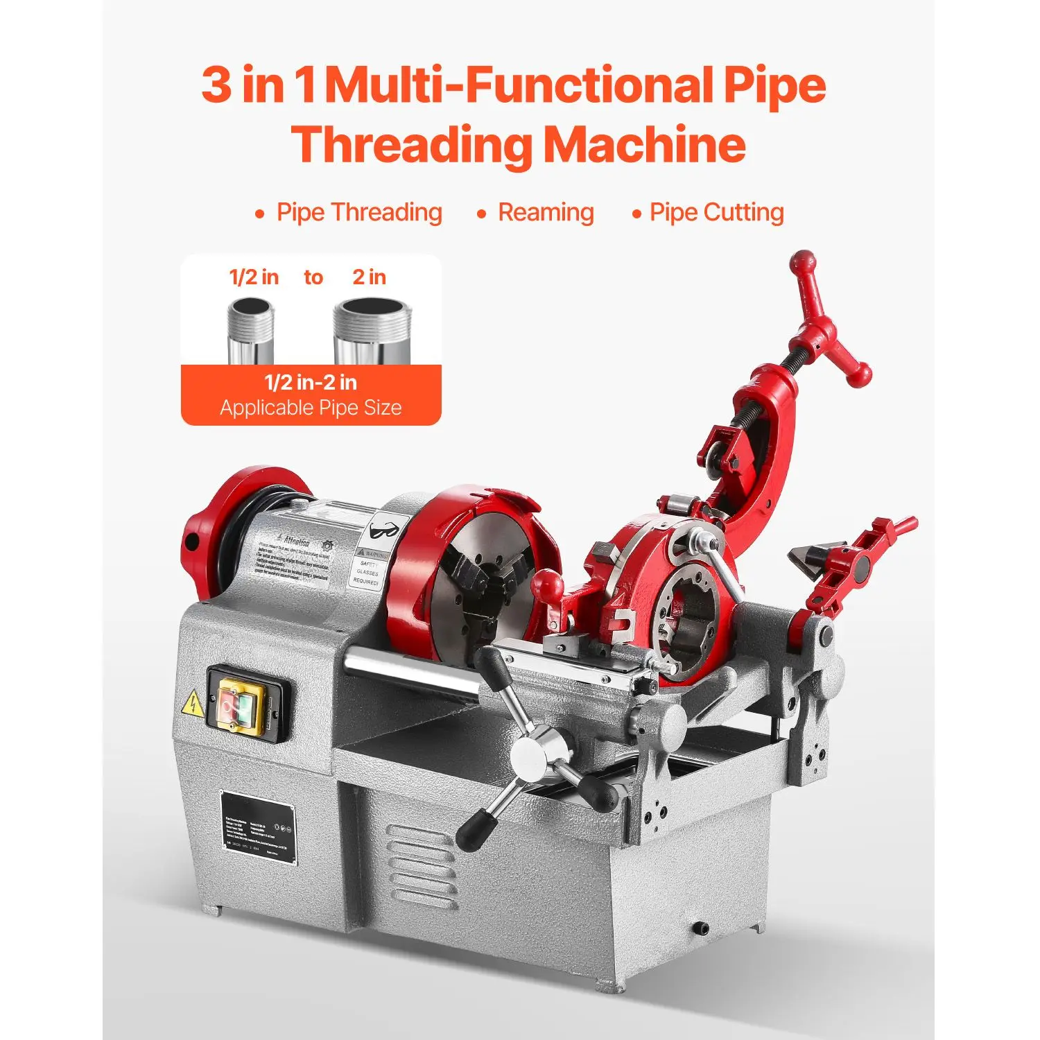 750W 28RPM Electric Pipe Threader Machine Power Tool For 1/2 2 Inch Pipes Threading & Cutting Pedal Operated