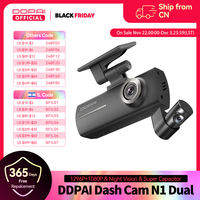 DDPAI N1 Dual Dash Cam  Front and Rear Recording NightVIS 1296P Dash Camera Recorder Car DVR 24H Parking Mode WIFI & App Control