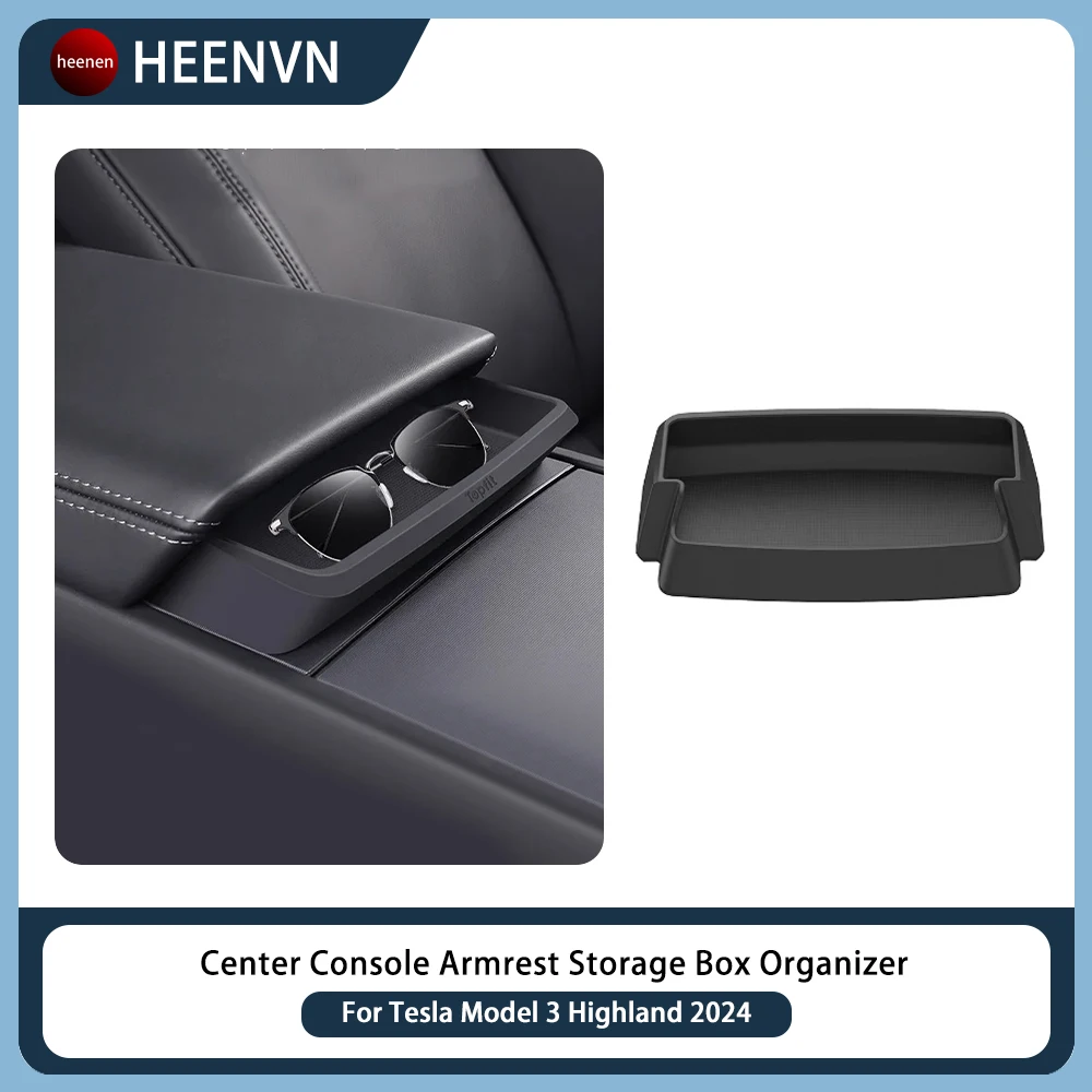 For Tesla Model 3 Highland 2024 Center Console Armrest Storage Box Card Key Phone Charging Cable Organizer Case Car Accessories