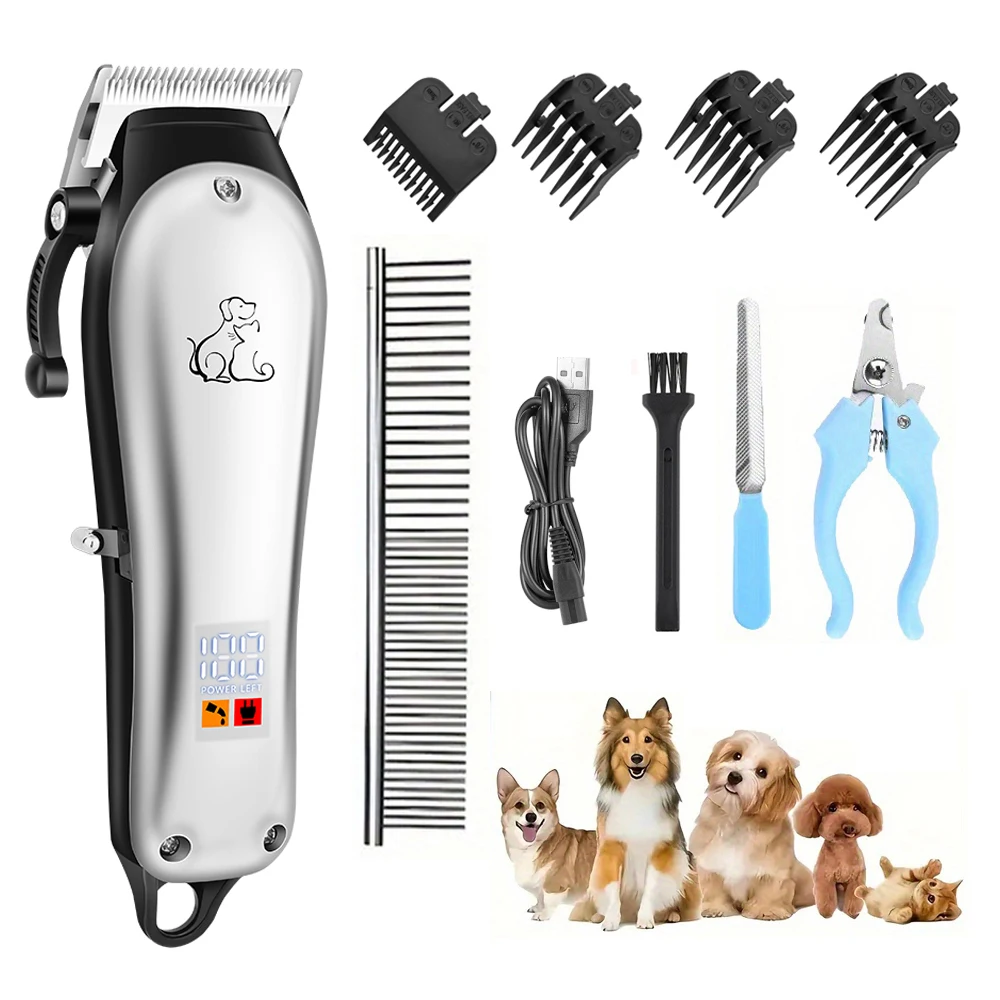 Professional Dog Hair Clippers, Electric Pet Hair Trimmer with USB Charging, Low Noise Animal Grooming Kit for Dogs, Cats