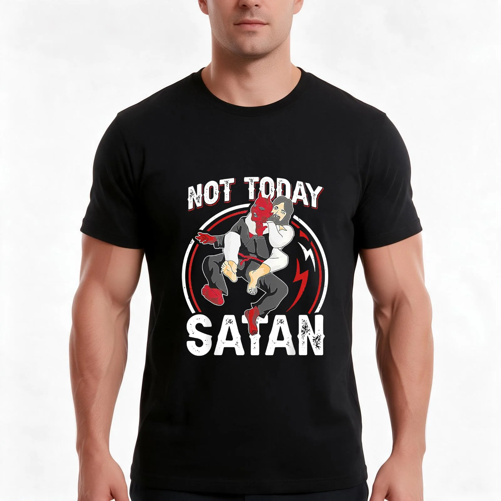 JIU JITSU Not Today Satan T-Shirt, Summer Casual Cotton Tee, Oversized Streetwear Tops, Vintage Graphic Print, Unisex Men Women