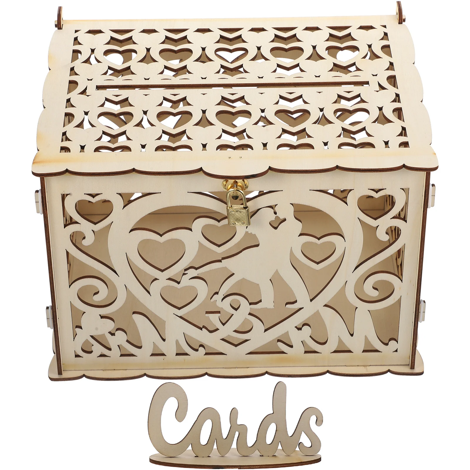 

Natural Wood Wedding Card Case Hollowed Out Design Resilient Non Peeling Thick Material Versatile Use Multiple Times