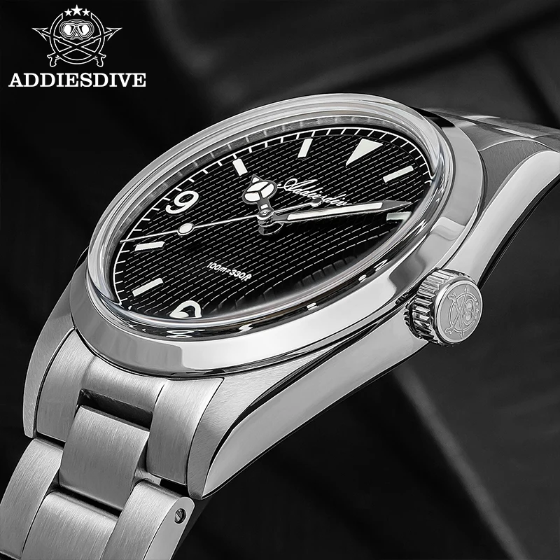 ADDIESDIVE Men's Analog Watch Bubble Mirror Glass 100m Luminous Men's Quartz Watches with Stainless Steel Bracelet AD2096 New