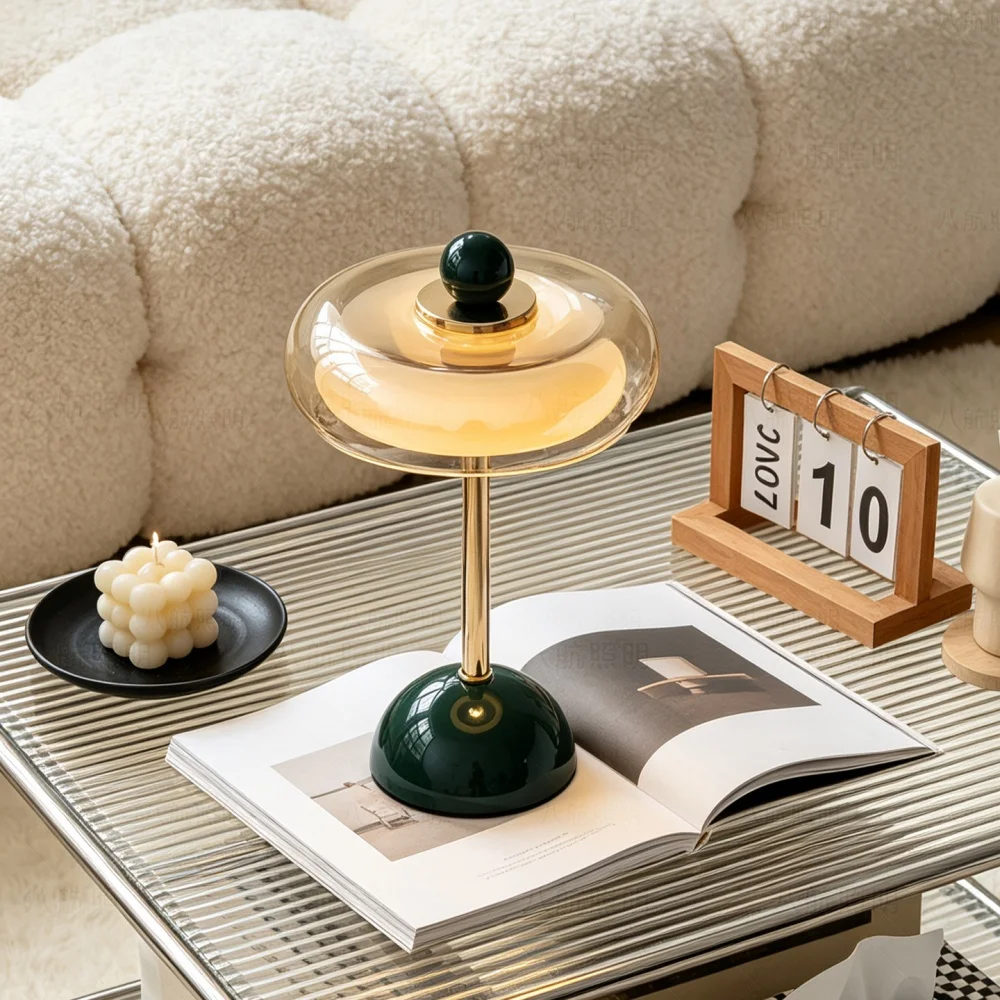 Retro Glass Desk Lamp With Touch USB Interface Dopamine Colored Table Light Bedroom Bedside Desktop Study Decor Ambient Light ﻿