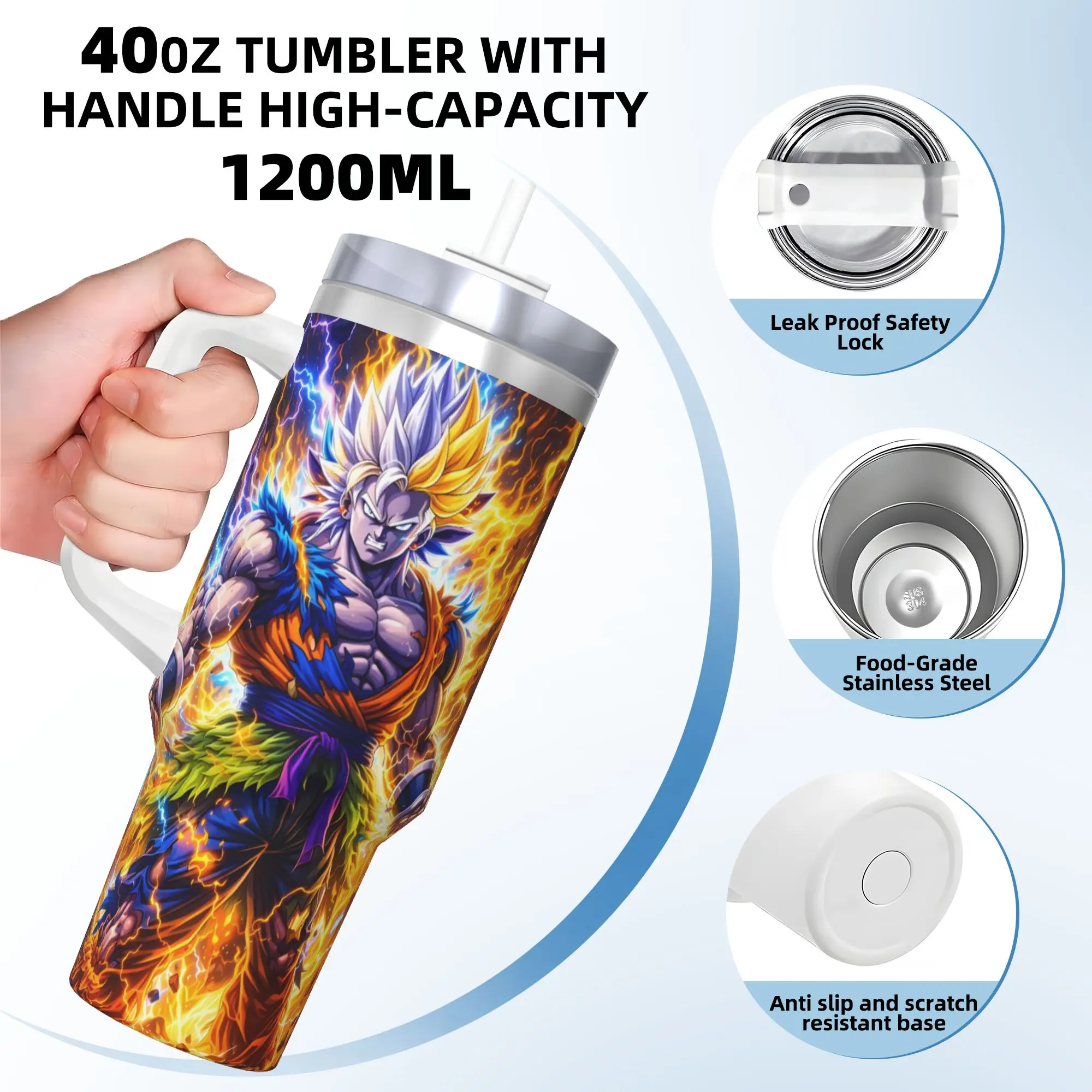 D-Dragons Ball Anime Tumbler  Hot Drinks Water Bottle Leakproof Stainless Steel Thermal Cups Custom Driving Car Mugs view 3
