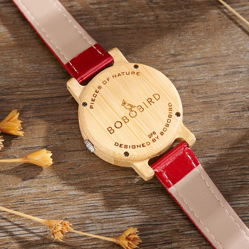 Imagen 2 del producto BOBO BIRD Reloj de pulsera de bambú para mujer con correa de cuero genuino Reloj de regalo de moda elegante y ligero natural para ella