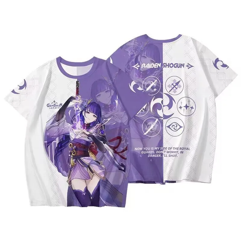 Camisetas del juego Genshin Impact con estampado de Raiden Shogun, disfraz de Cosplay Unisex en 3D, camiseta de calle Harajuku y2k, camiseta de manga corta con cuello redondo