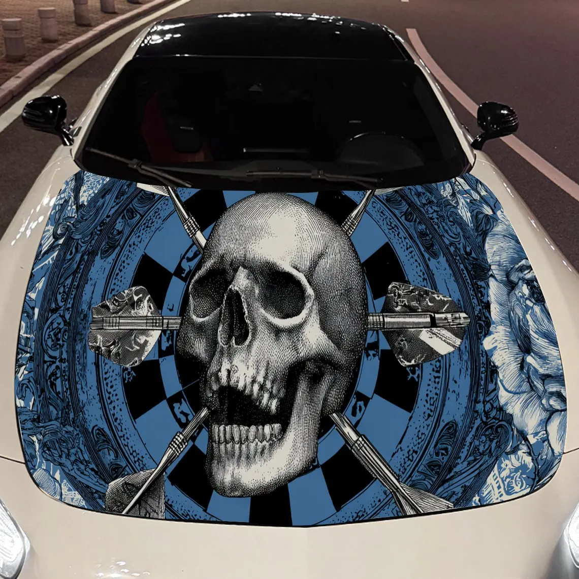 

Bold Skull and Crossed Arrows Car Engine Hood Sticker, Auto Vinyl Wraps, Waterproof Self-adhesive Vehicle Decal, Durable & Anti-