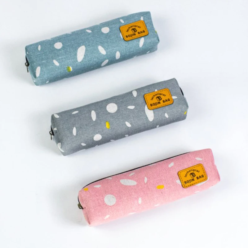 Small Fresh Raindrop Pattern Pen Bag Large Capacity Square Student Pen Bag Student Cute Canvas Pen Bag