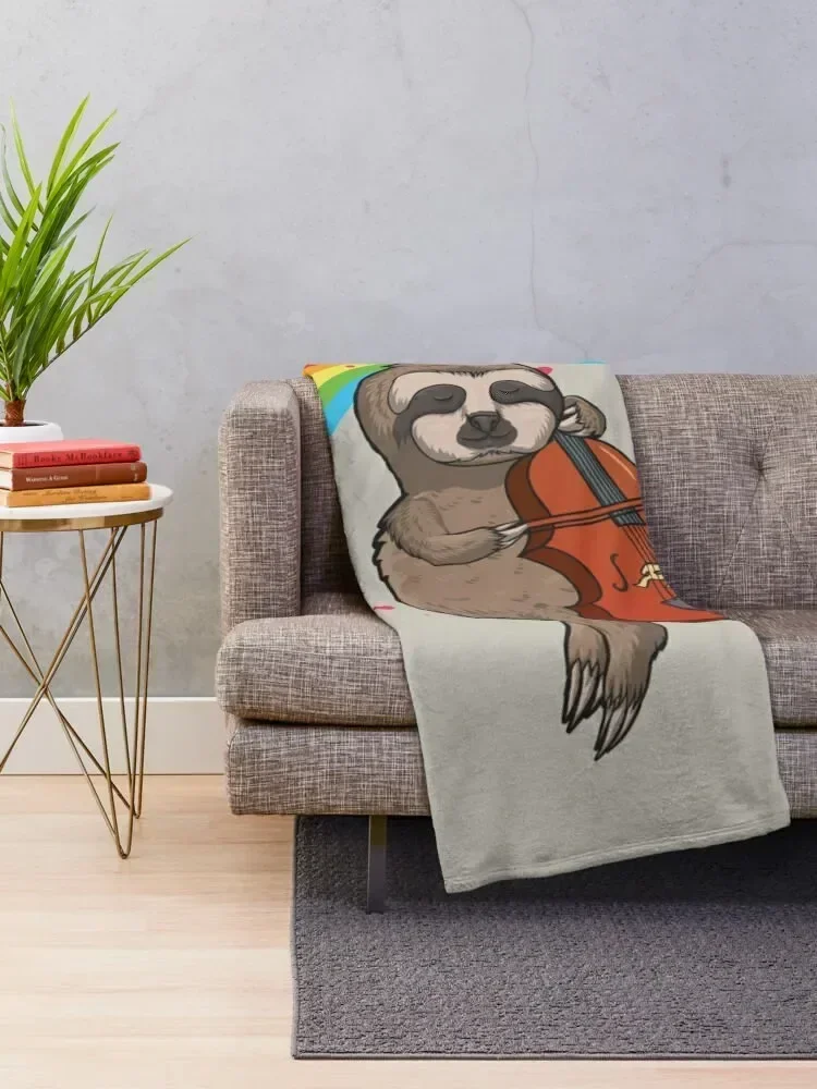 Funny Sloth Cello Player Gift Throw Blanket Sofa Quilt Luxury Brand Designers Extra Large Throw Blankets