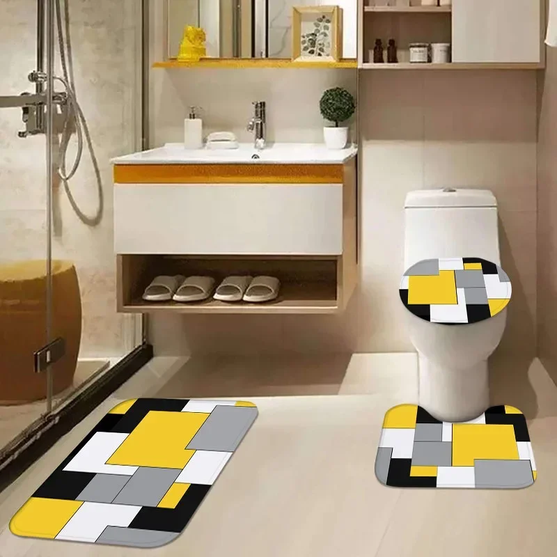 

Набор из 3 предметов для ванной комнаты, нескользящий коврик для ванной, U-образный коврик для унитаза и чехол - прочная полиэфирная ткань для украшения ванной комнаты