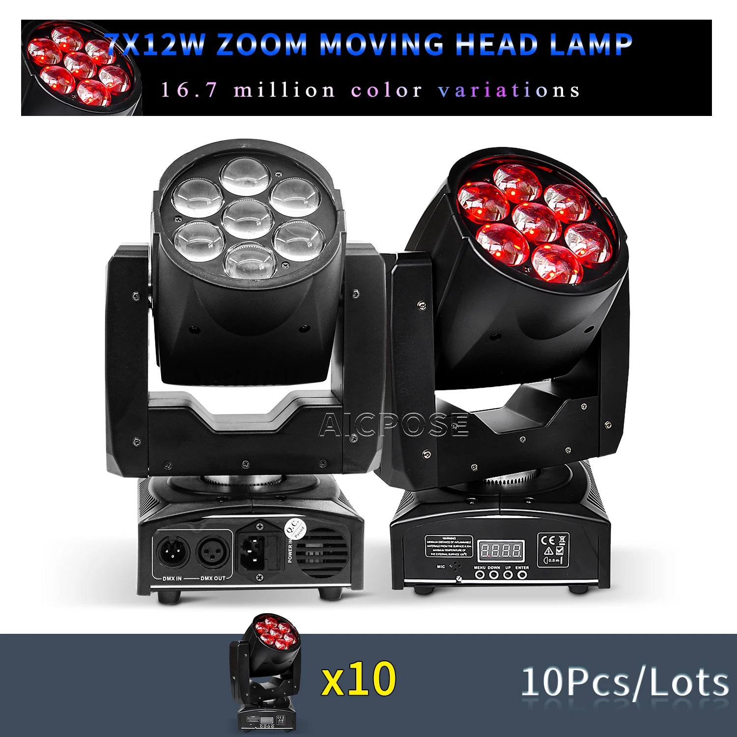 10Pcs/Lots 7x12W LED Moving Head Light RGBW 4 in 1 Zoom Stage Light DMX Control DJ Disco Equipment Dance Floor Lighting