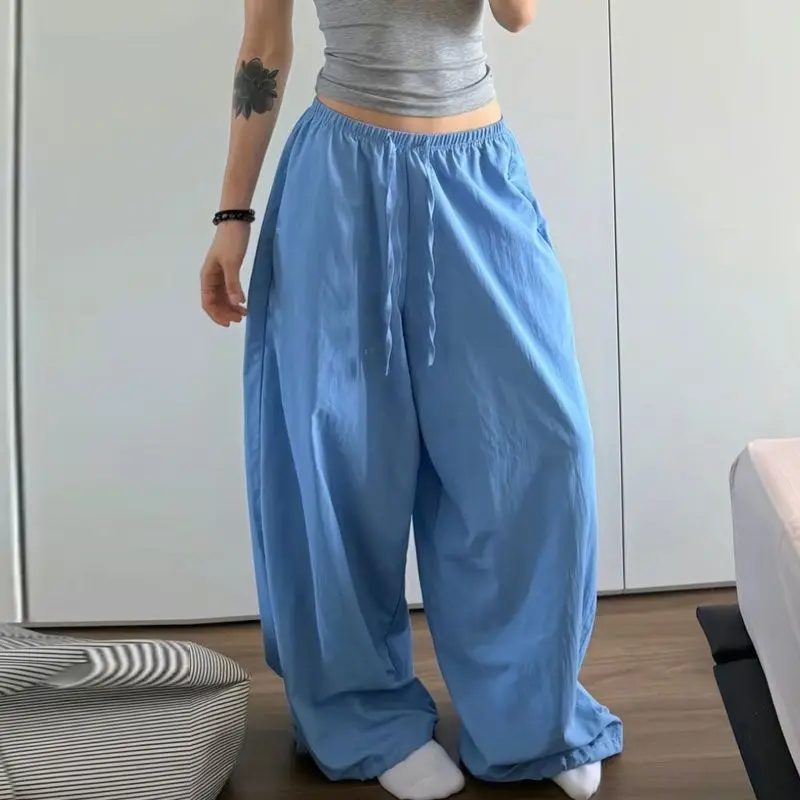 Women's 2026 Summer Vintage Embroidered Drawstring Solid Color Loose Sporty Lightweight Casual Pants Cozy Slouchy Korean Chic