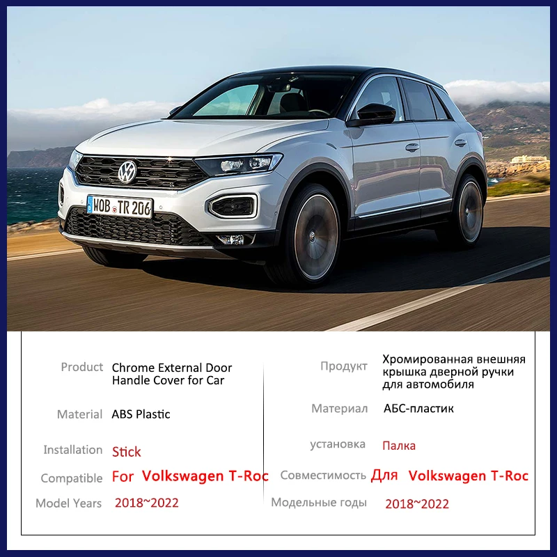 

Chrome Door Handle Cover for Volkswagen VW T Roc T-Roc A11 AC7 2018 2019 2020 2021 2022 Car Protective Style Accessories Sticker