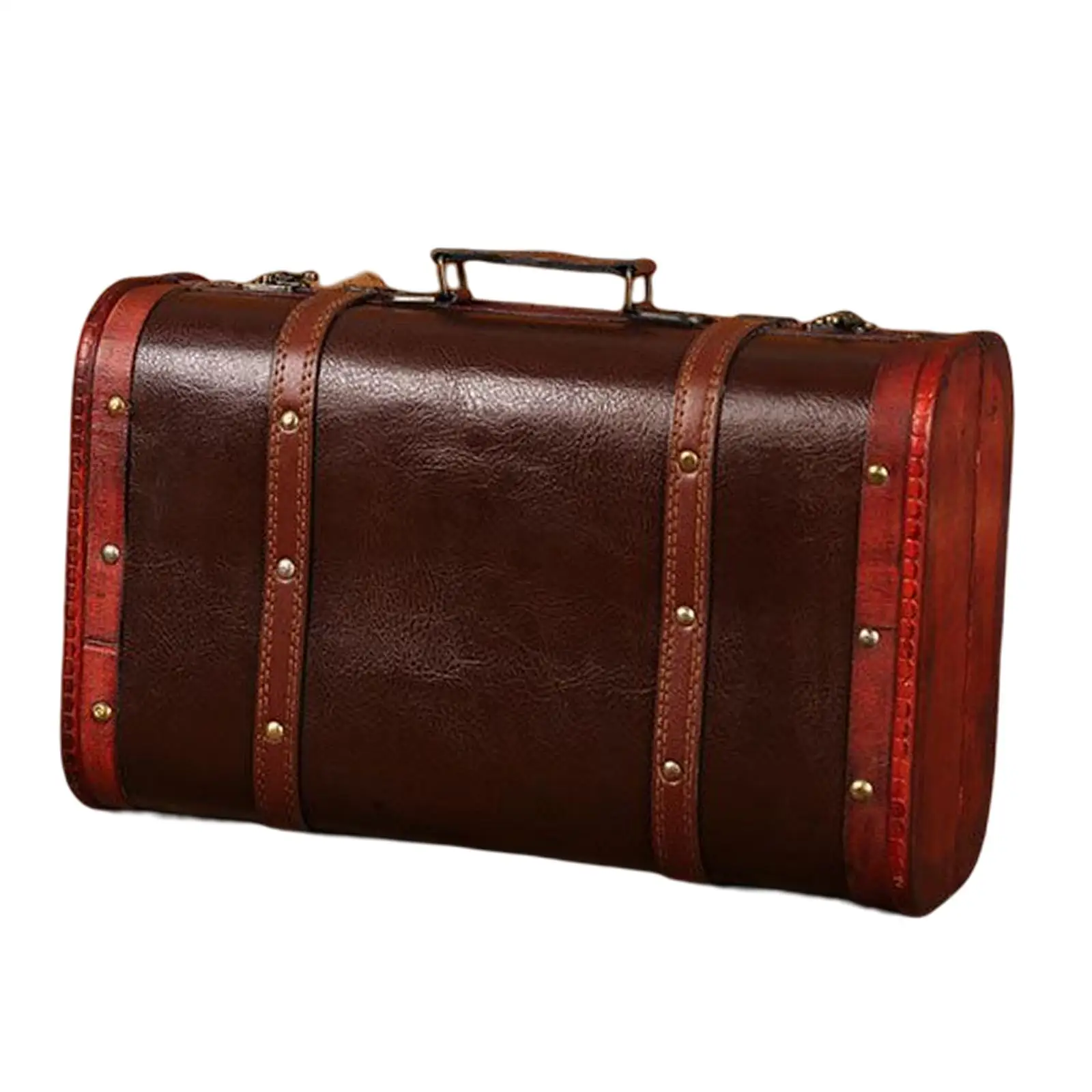 Vintage Suitcase with Handle Portable Wooden Treasure Chests for Shop Window