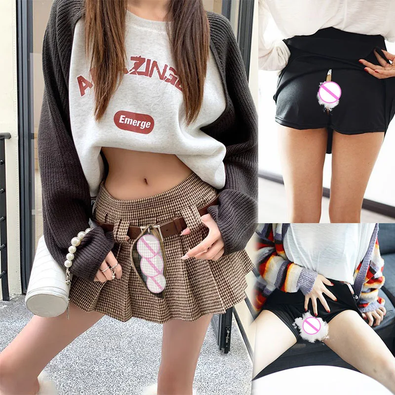 Invisible Open Crotch Outdoor Sex Women's Pleated Skirts Korean Vintage Mini Plaid Skirt Hot Pants High Waist Skorts Night Club