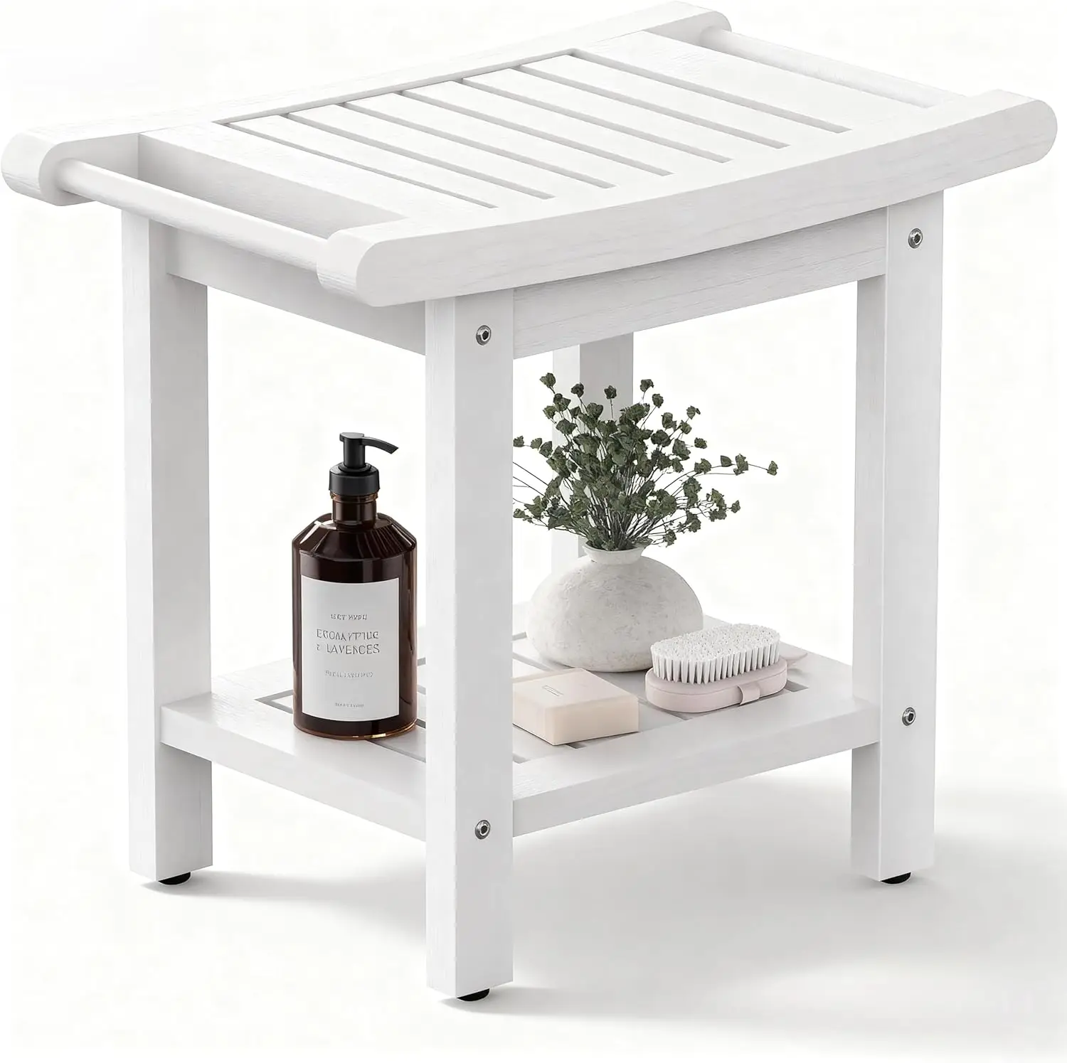 

Large 22" x 13" Waterproof Shower Bench with Handles and Storage Shelf, Anti-Mildew Bath Stool in White
