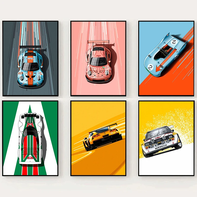 Motorsport Cool Racing Cars Posters and Prints Canvas Printing Modern Comics Art Wall Picture for Living Room Home Decor