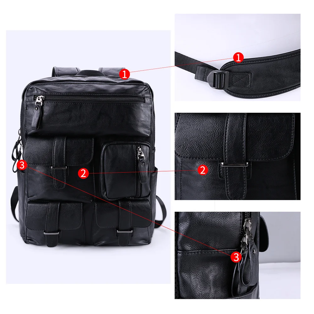 Mochila casual de couro PU masculina, mochila de grande capacidade, 15,6 "laptop, escola, viagem, masculino