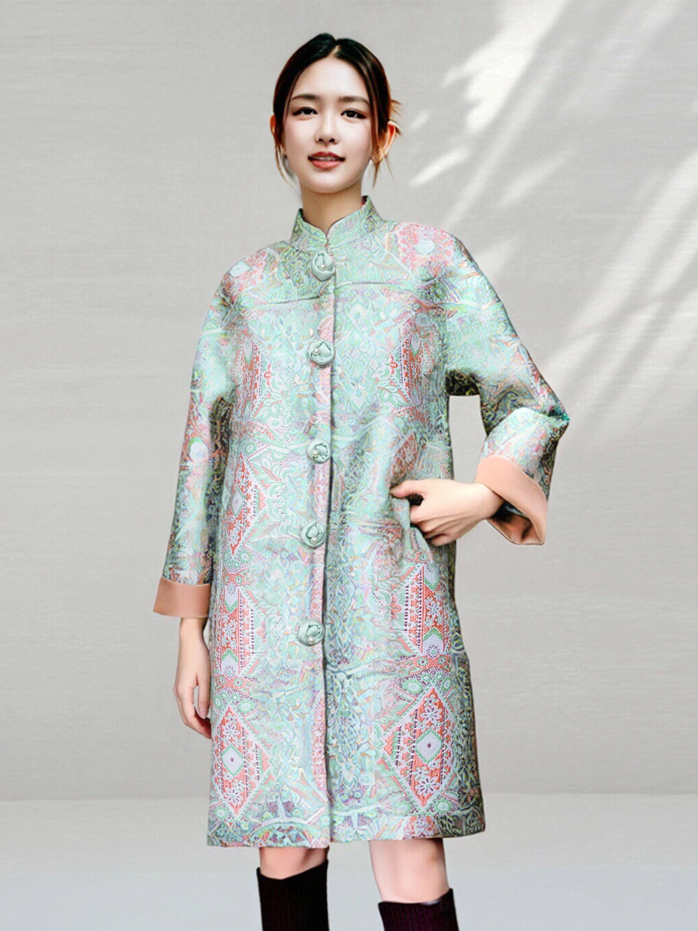 

Модная женская куртка в китайском ретро-стиле, средней длины, новая модель, весенняя, высококачественная, с эффектом легкости, в стиле «Маленькая Франция»