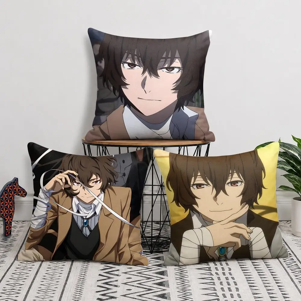 B-Bungo Stray Dogs Anime Cushion Cover Silky Short Plush Invisible Zipper Dustproof Sofa Pillow Case For Home Decor