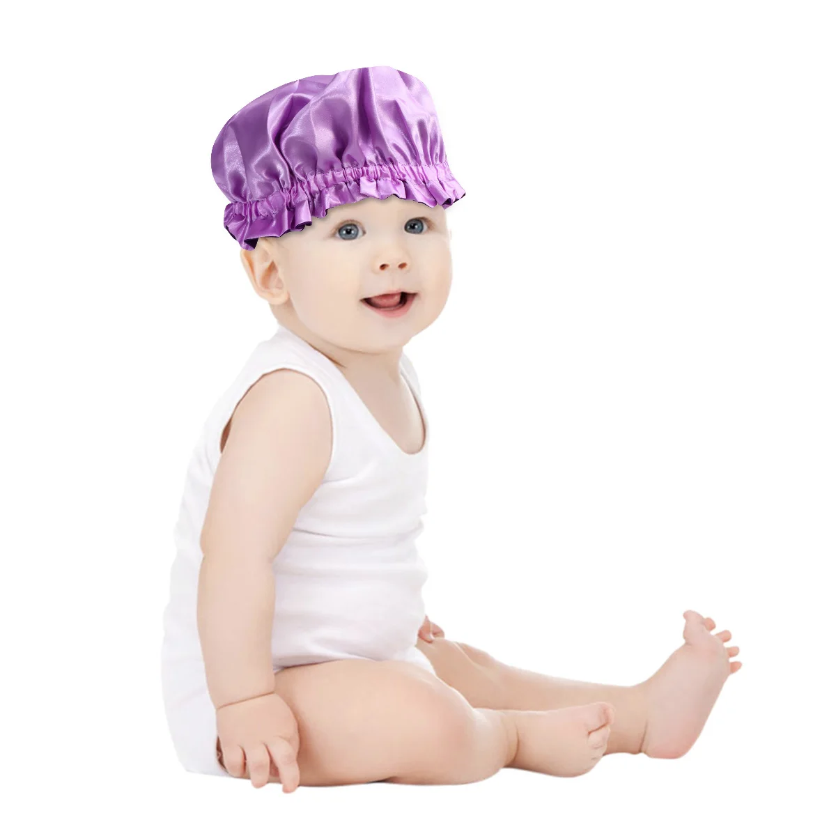 قبعة نوم حريرية للأطفال بحافة واسعة لسلامة الشعر، قبعة ناعمة مريحة للاستحمام للأطفال وضحاها باللون الأصفر #4