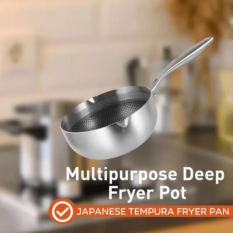 Heavy-Duty Stainless Steel Fryer Pan for Deep Frying Fish, Chicken, Fries, and Warming Milk