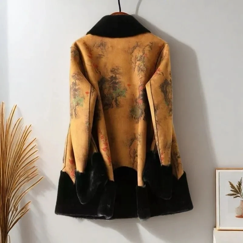 Korean Women Long Sleeves Faux Fur Jacket Winter Lady Double Sided Fur Coat Middle Aged Mother Large Size XXXL Plush Outwear - view 6