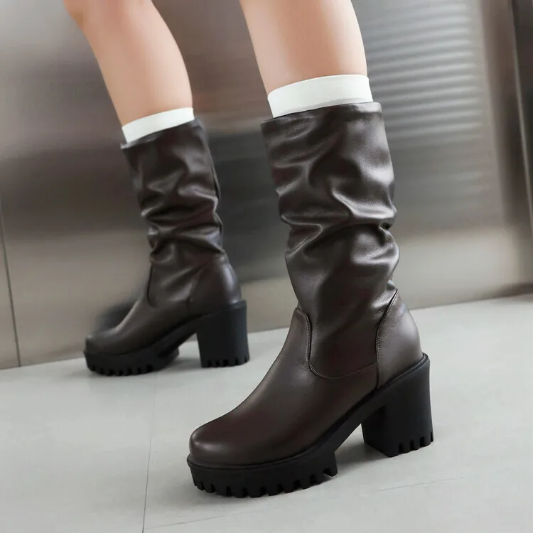 

Winter 2025 Thick-soled Chunky-heeled Women's Mid Boots Casual Shoes