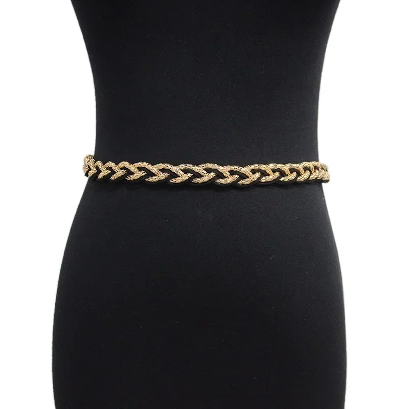 2024 New Summer Ladies Fashion Sweet Metal Chain Braided Thin Waist Chain Dress Decoration Belts for Women Luxury Designer Brand