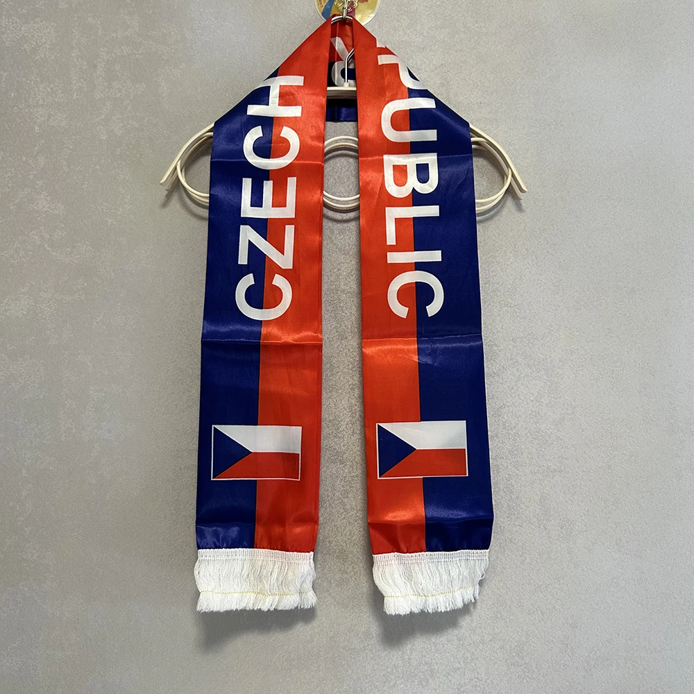 Czech Scarf 14x135cm Double-sided Printed Satin Czech  Flag Czech  Scarf Tassels Suitable for Football, Events
