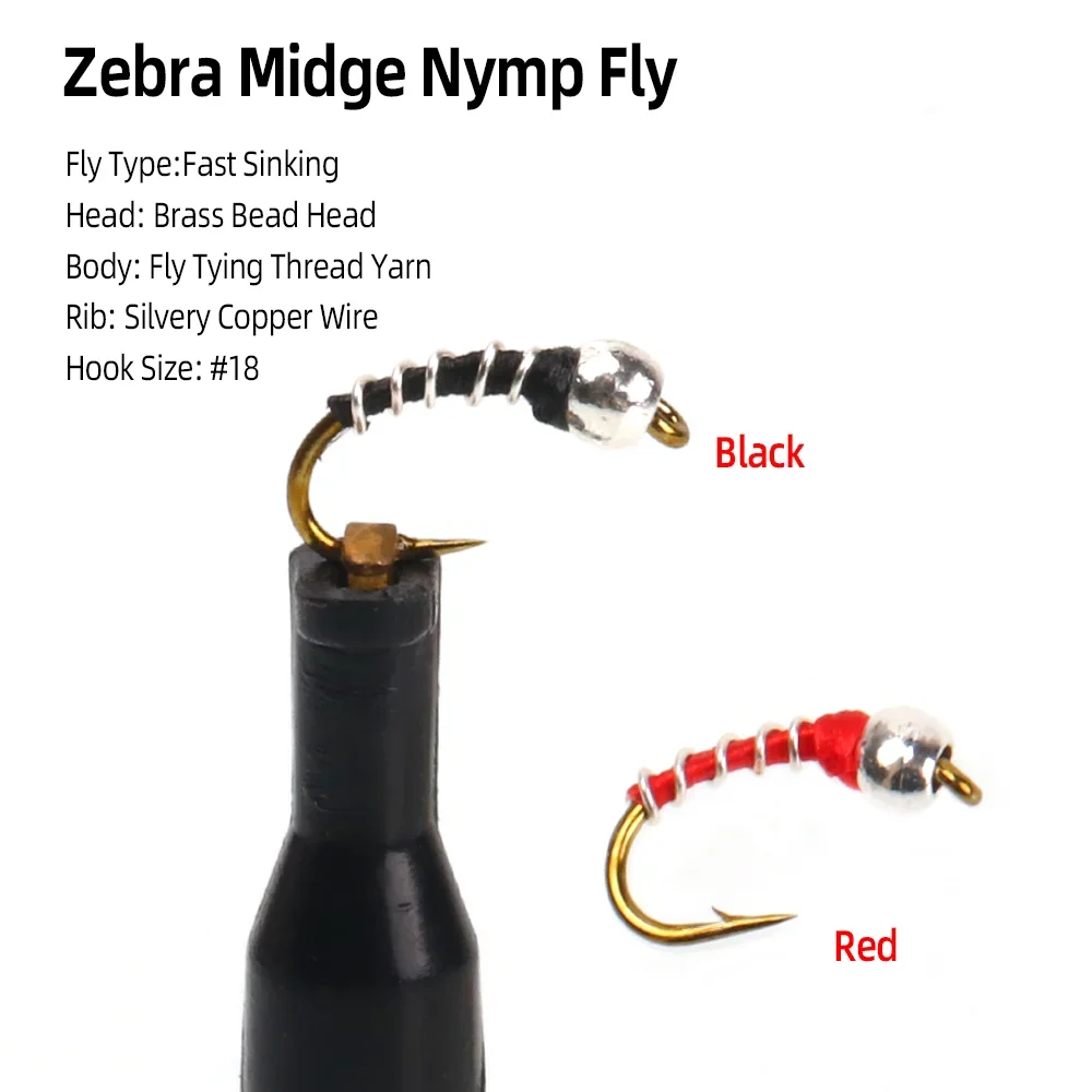 Wifreo 10pcs Zebra Midge Nymph Fly Emergers Fly Tying Hook #18 Wet Fly Fishing Flies Trout Bluegill Panfish Fishing Lure Baits