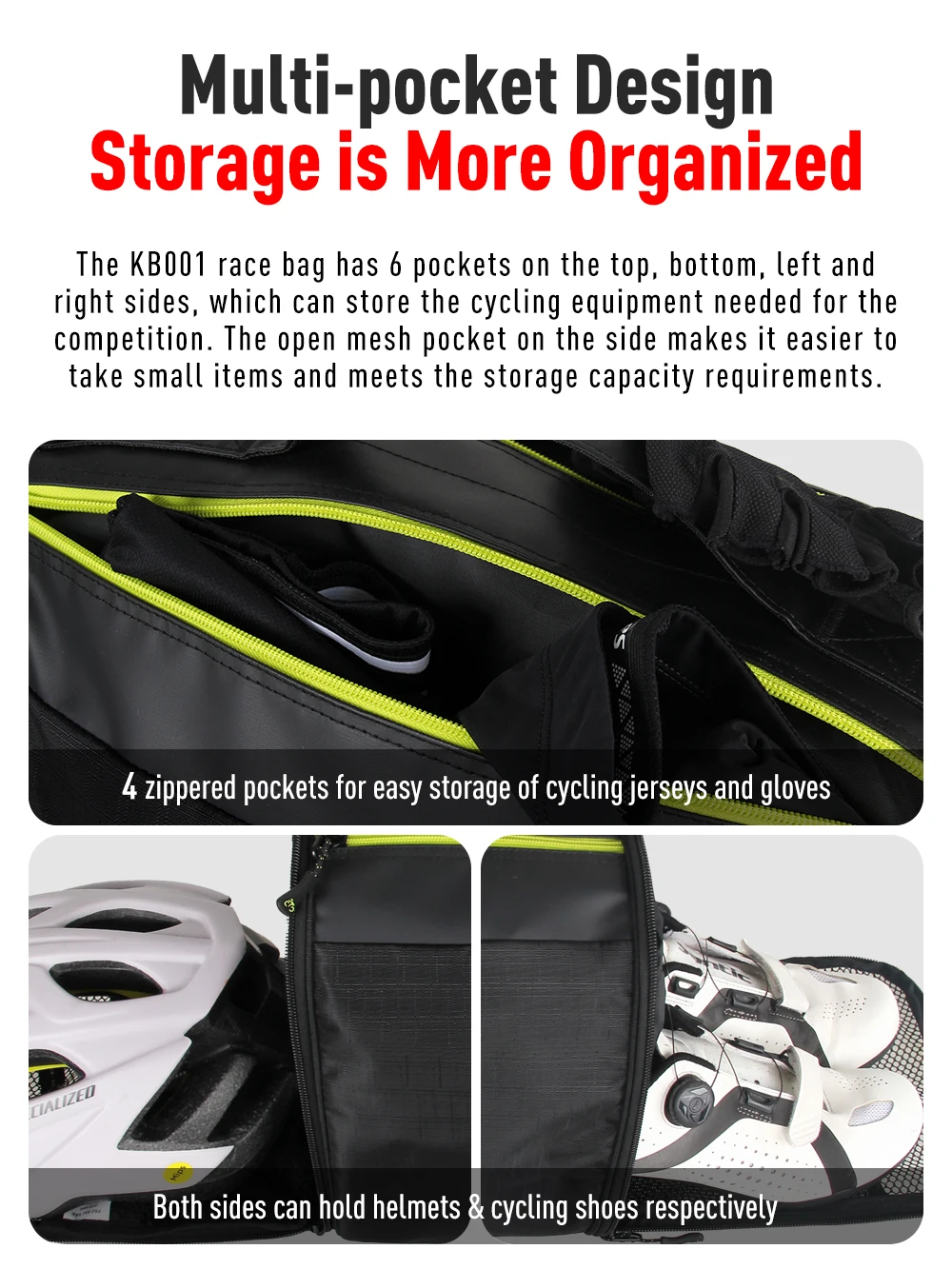 NOOYAH Sporttasche, multifunktional, Rennausrüstung, Tasche, Fahrradhelmtasche, Schuhe, Aufbewahrungstasche, Fitness, Fahrradzubehör, Schultertasche – Detail 17