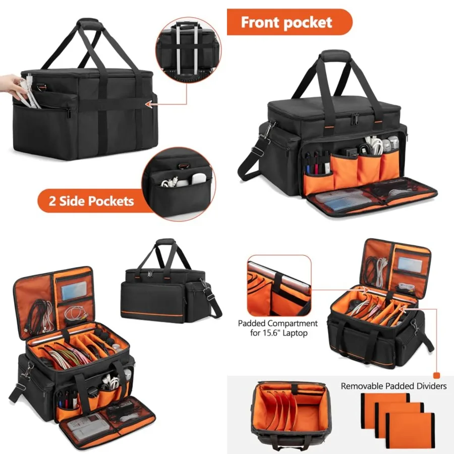 

DJ Cable File Bag with Adjustable Dividers, 15.6'' Laptop Sleeve, Travel Musicians Gig Organizer Bag for DJ Gear, Music equipme