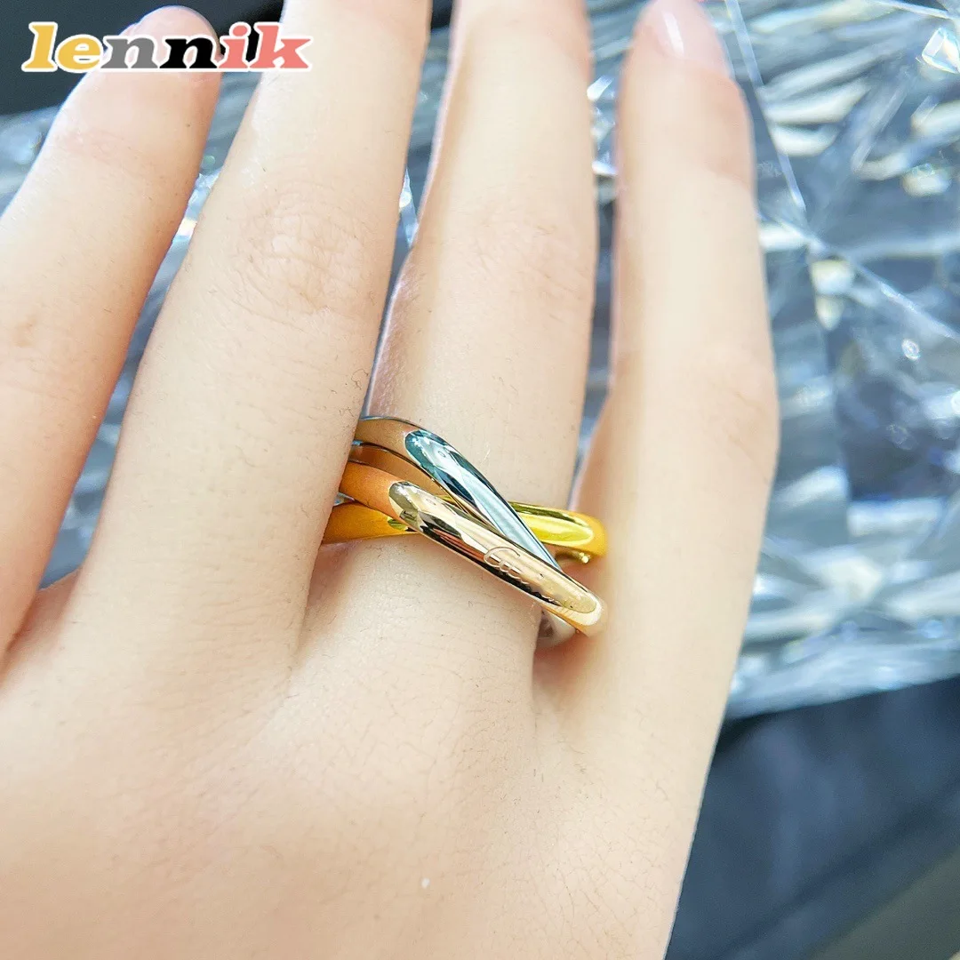 خاتم Lennik Stylish 2025 الجديد المربع 3-Color 3-Ring للسيدات، مليء بمشاعر راقية، اختيار من مجوهرات الأزياء.