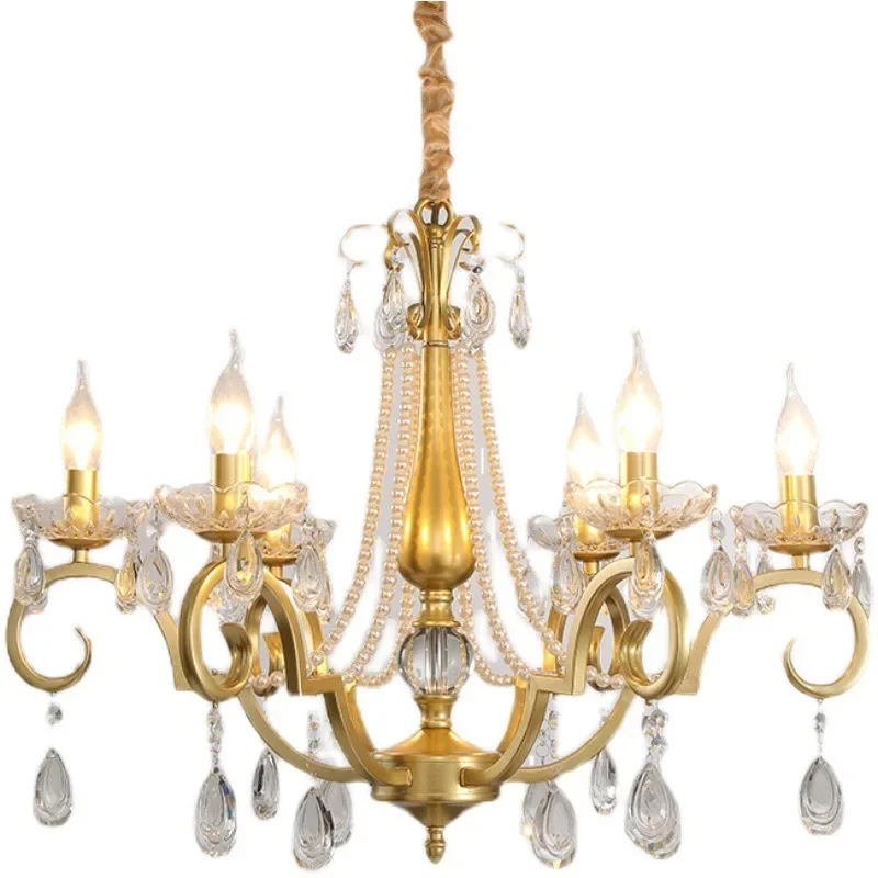 2022 New American retro French crystal chandelier Pearl lamp European villa living room bedroom dining room lamps