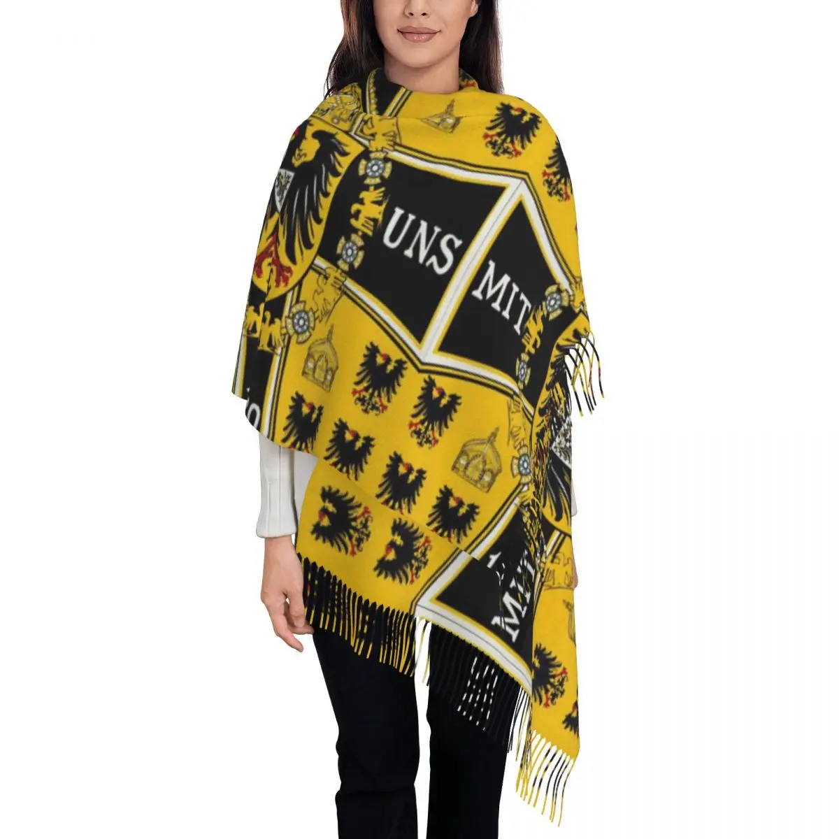 

Female Large Prussian Battle Flag Of 1870 Scarves Women Winter Fall Soft Warm Tassel Shawl Wraps German Emblem Patriotic Scarf