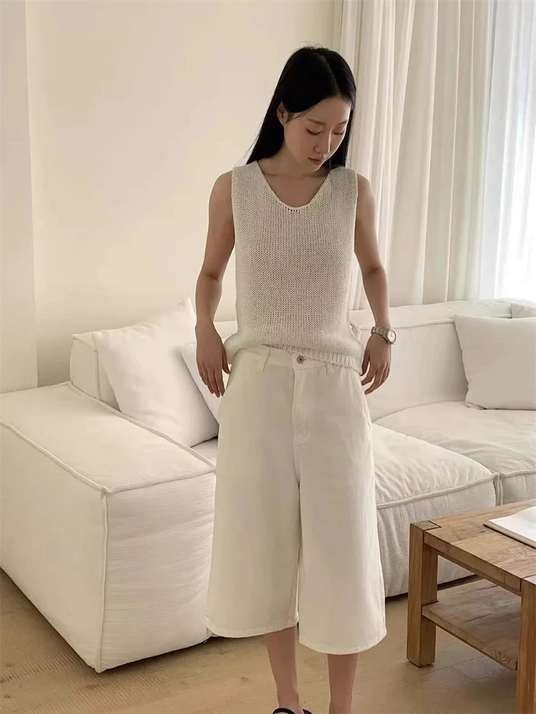 

Obj*ct Summer 2025 V-Ne Knitted Vest Thin Casual Sle Cotton Color Loose Fit Commute Sle Hollow out Bal