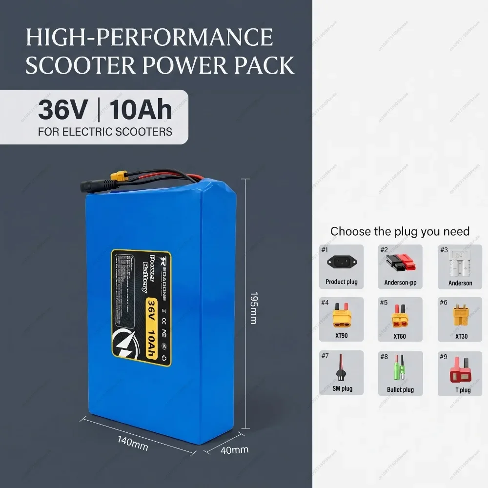 Electric Scooter 36V 10Ah 18650 Li-ion Battery Pack with BMS Protection for 500W Longboard Skateboard Power