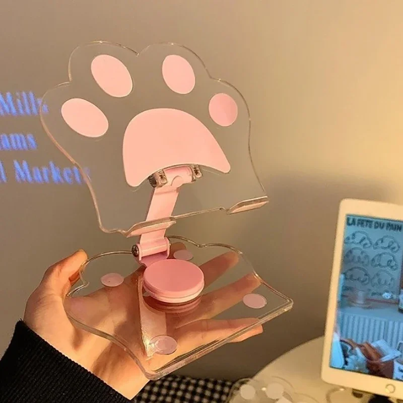 360 ° لطيف حامل هاتف ارتفاع قابل للتعديل الهاتف سطح المكتب جبل الاكريليك القط مخلب حامل دائم لتسجيل شاحن الفيديو متوافق