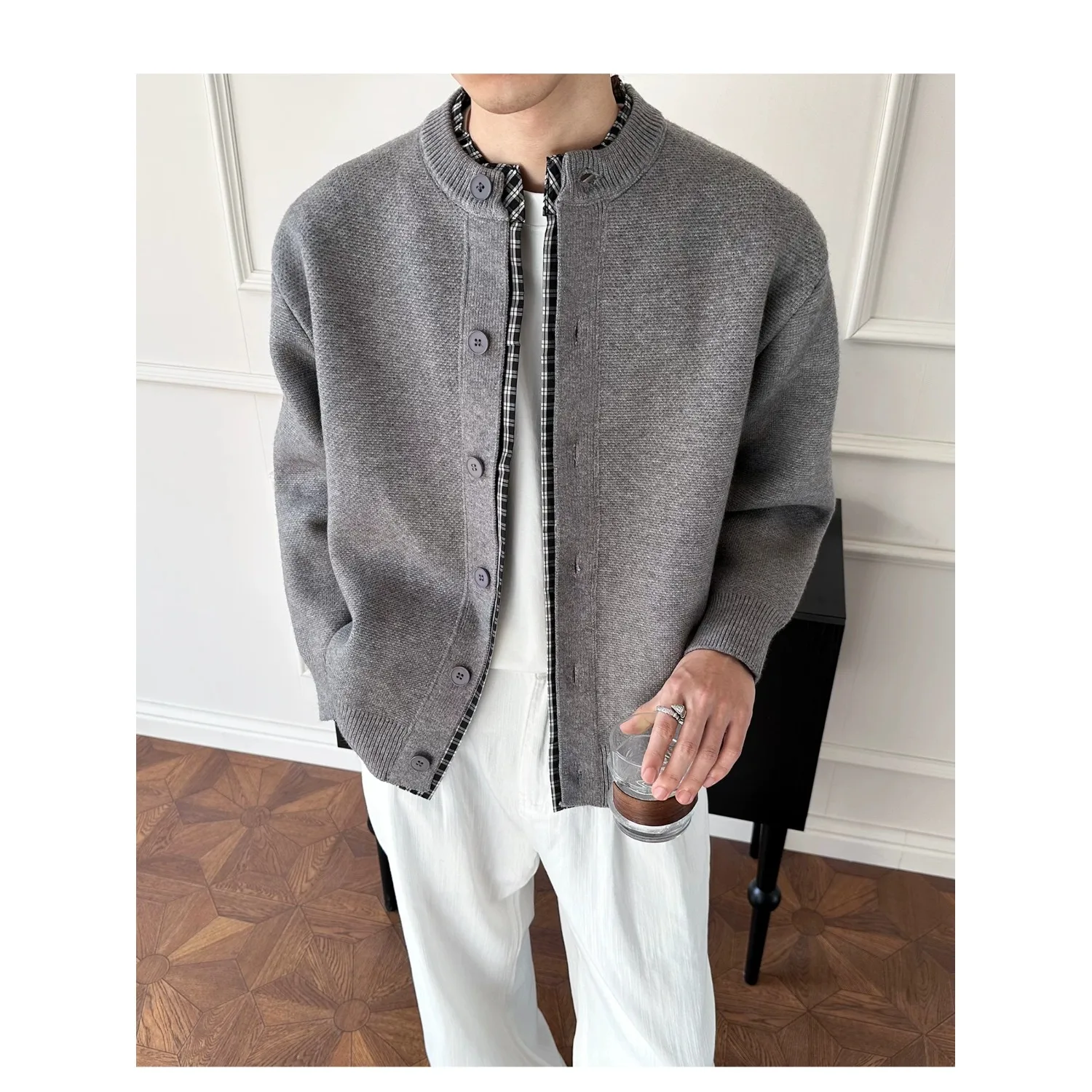 

Autumn Winter Large Size 300 Pou Fake Two-Piece Open Cardigan Sweater Men's Loose Casual Knitted irt Trendy Men's Clothi...