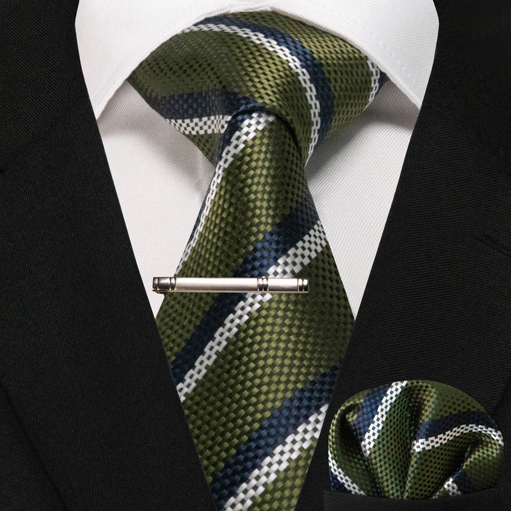 JEMYGINS Business-Krawatte für Herren, Seidenkrawatte in Marineblau, gestreifte Paisley-Krawatte, Einstecktuch, Krawattenklammern, Set für Hochzeit, Party, Geschenk – Detail 36