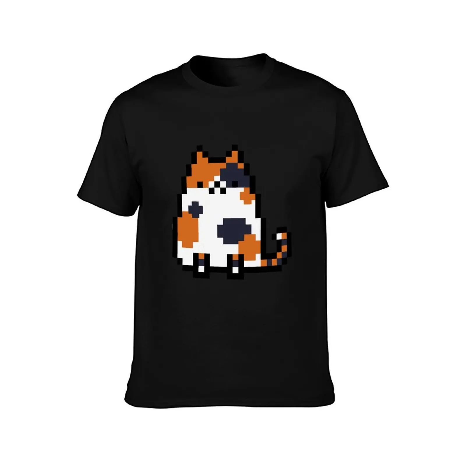 Pixel Cat (Calico) T-Shirt, Summer Casual Cotton Tee, Oversized Streetwear Tops, Vintage Graphic Print, Loose Fit Short Sleeve