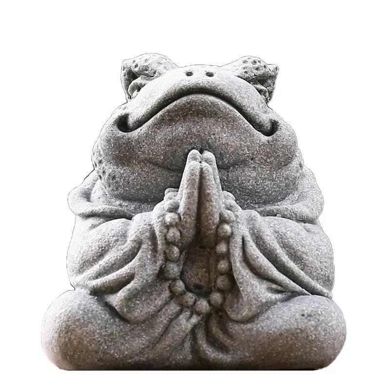 Creative Handmade Stone Tea Pet Decoration Gold Toad Green Sand Stone Animal Statue Fish Tank Landscape Home Tea Tray Ornaments