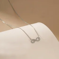 Huitan Aesthetic Infinity Shaped Pendant Necklace Luxury Exquisite Cubic Zirconia Necklace Wedding Charms Jewelry Accessories