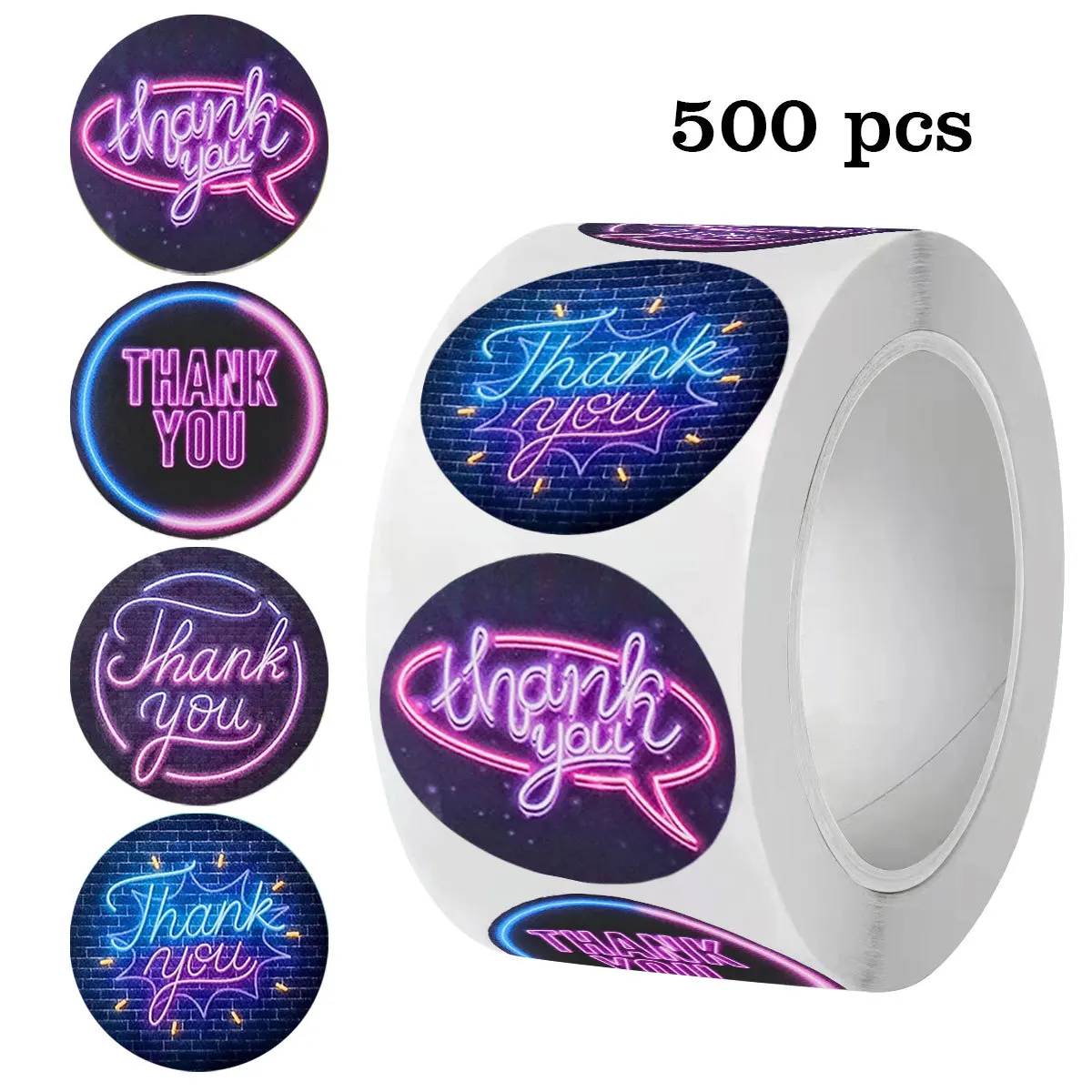 500 Pcs Neon Thank You Stickers 1'' Self-Adhesive Round Labels for Party Supplies Envelopes, Greetings Cards, Favor Bags, Gifts