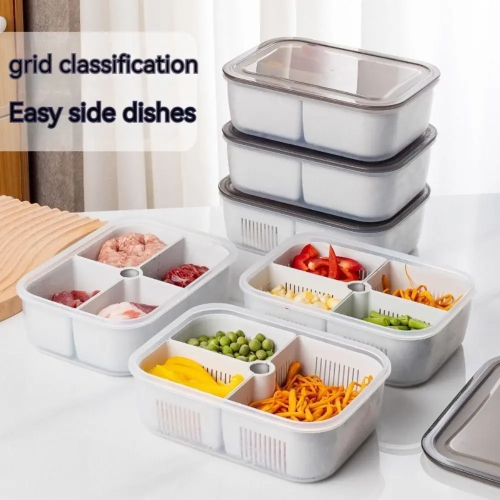 Fruit Preservation Storage Box Container Fridge Organizer Basket Meat Onion Ginger Clear Crisper with Sealed Lid Drain Holes