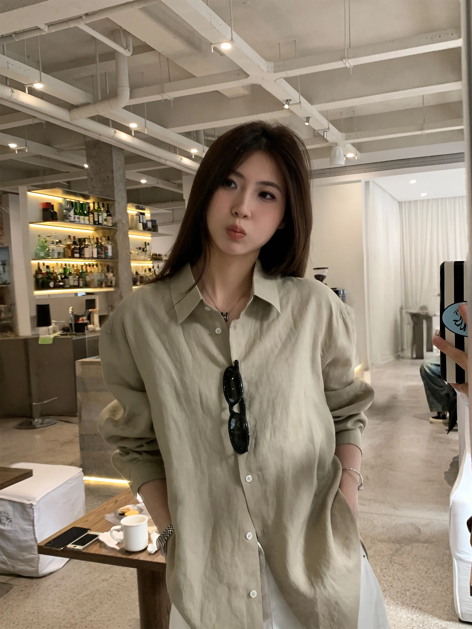 

Ayi Natural Linen Long Sleeve Shirt Women Summer Thin Loose Sun Protection Casual Loose Style Breathable Comfortable Linen Shirt