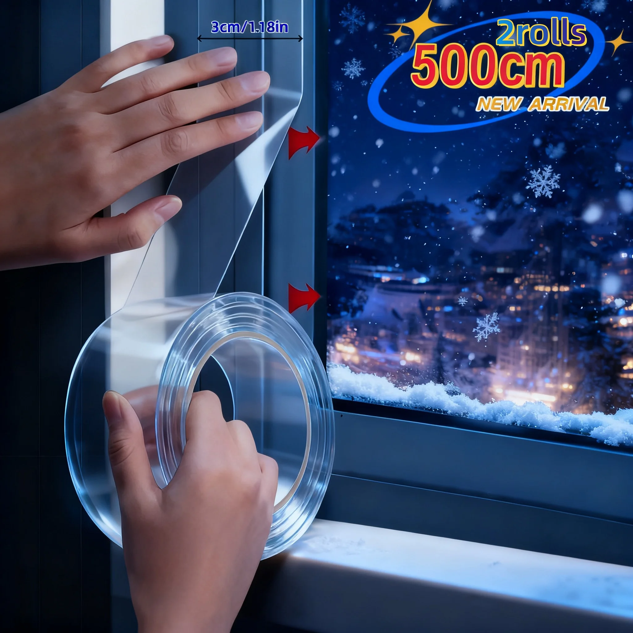 2 Rolls of 500Cm Winter Windproof Sealing Invisible Tape Strong Adhesive Window Insulation Film Waterproof Residue-Free Sealant