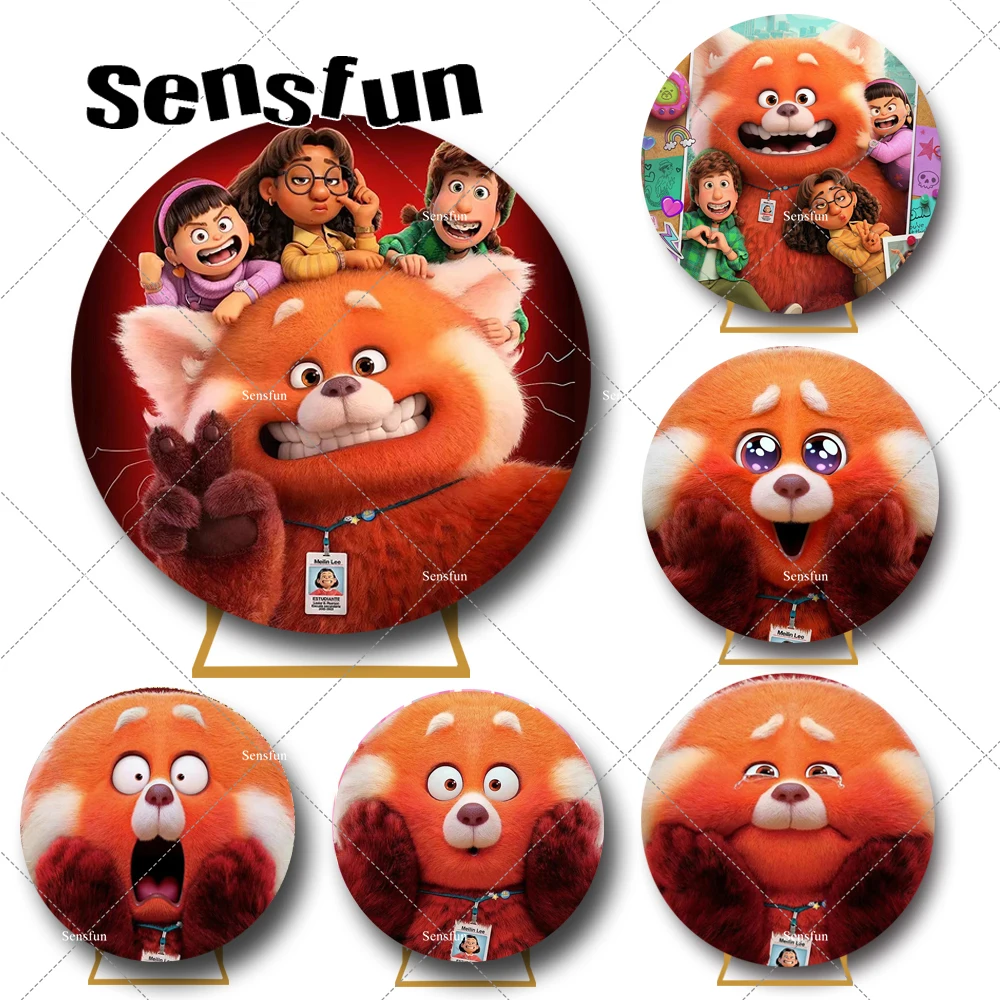 Turning Red Birthday Party Round Backdrop Cover Kids Baby Shower Photography Background Banner Circle Cake Table Bannner Custom